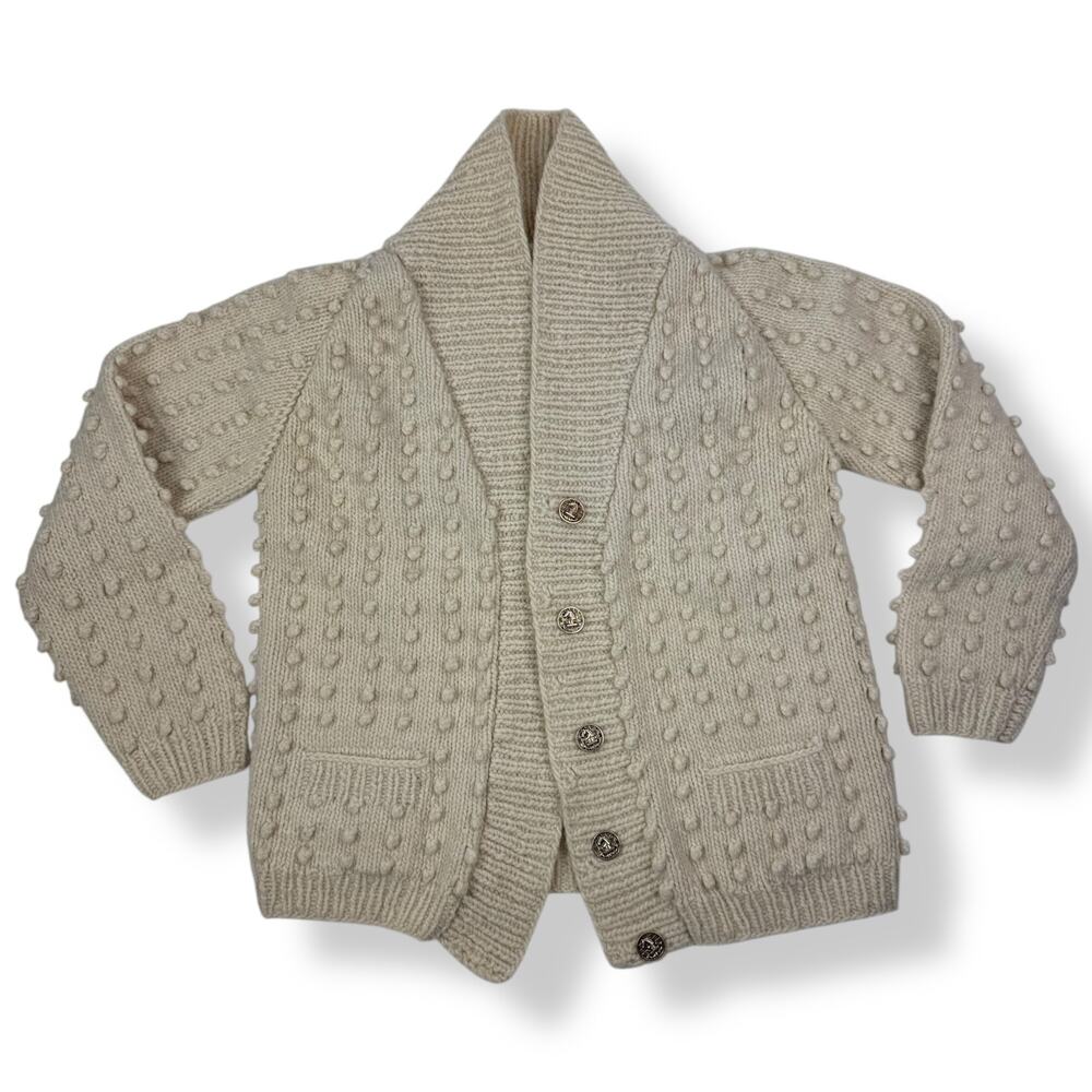 1970's cream pure natural Portuguese wool hand knit open cardigan - Picture 10 of 16